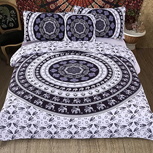 Sleepwish 4 Pcs Black And White Bohemian Bedding Mandala Duvet Cover Hippie Comforter Cover Sets Queen #TOP18