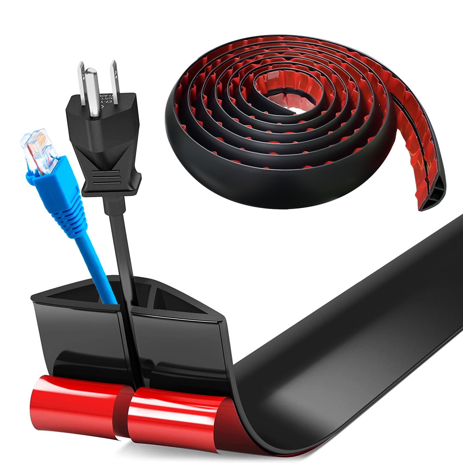 Petit passe-câbles flexible, 5 m x 5 cm, autocollant, cache-câbles, passe-câbles, facile à couper, montage pour câble d'alimentation, maison, entrepôt, bureau, école (noir)