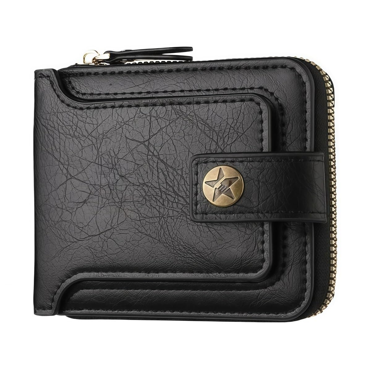 Mens PU Leather Car Wallet Card Holder Coin Purse Compact Organizer with Multiple Compartments Locking Design Black Brown Dark Brown(Black-1pc)