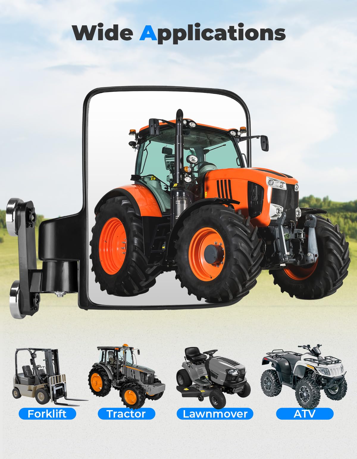 KEMIMOTO Golfwagen Spiegel, Magnetische Seitenspiegel für Traktoren, Gabelstapler, Rasenmäher, Minibagger, Hubwagen, Golfwagen Rückspiegel Kompatibel mit John Deere, Kubota, Toyota, CASE IH