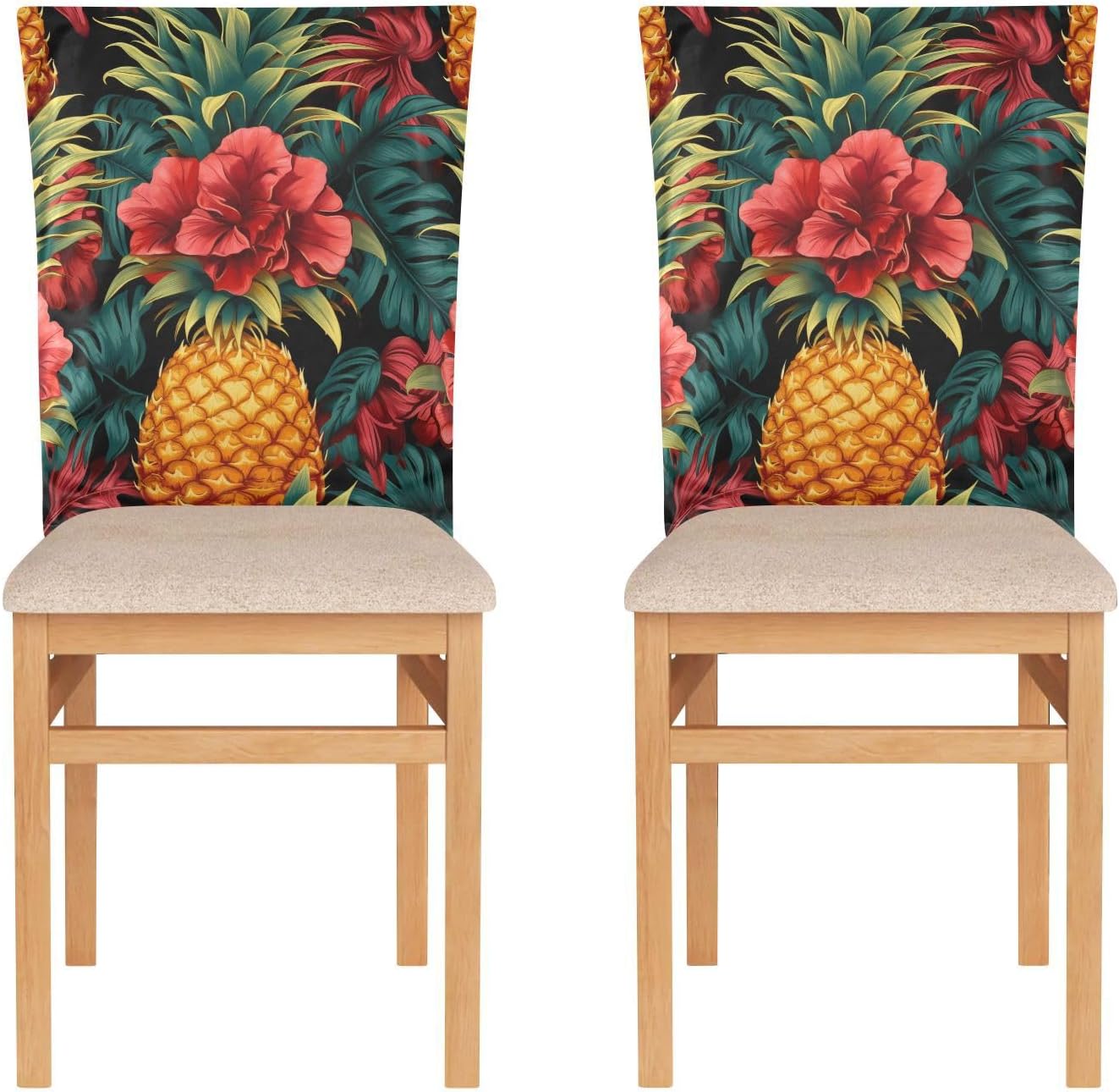 ALAZA Pineapple Tropical Flowers Chair Back Cover Set of 6, Washable Reusable Removable Chair Slipcovers Decorative Chair Cover for Home Kitchen Wedding Party