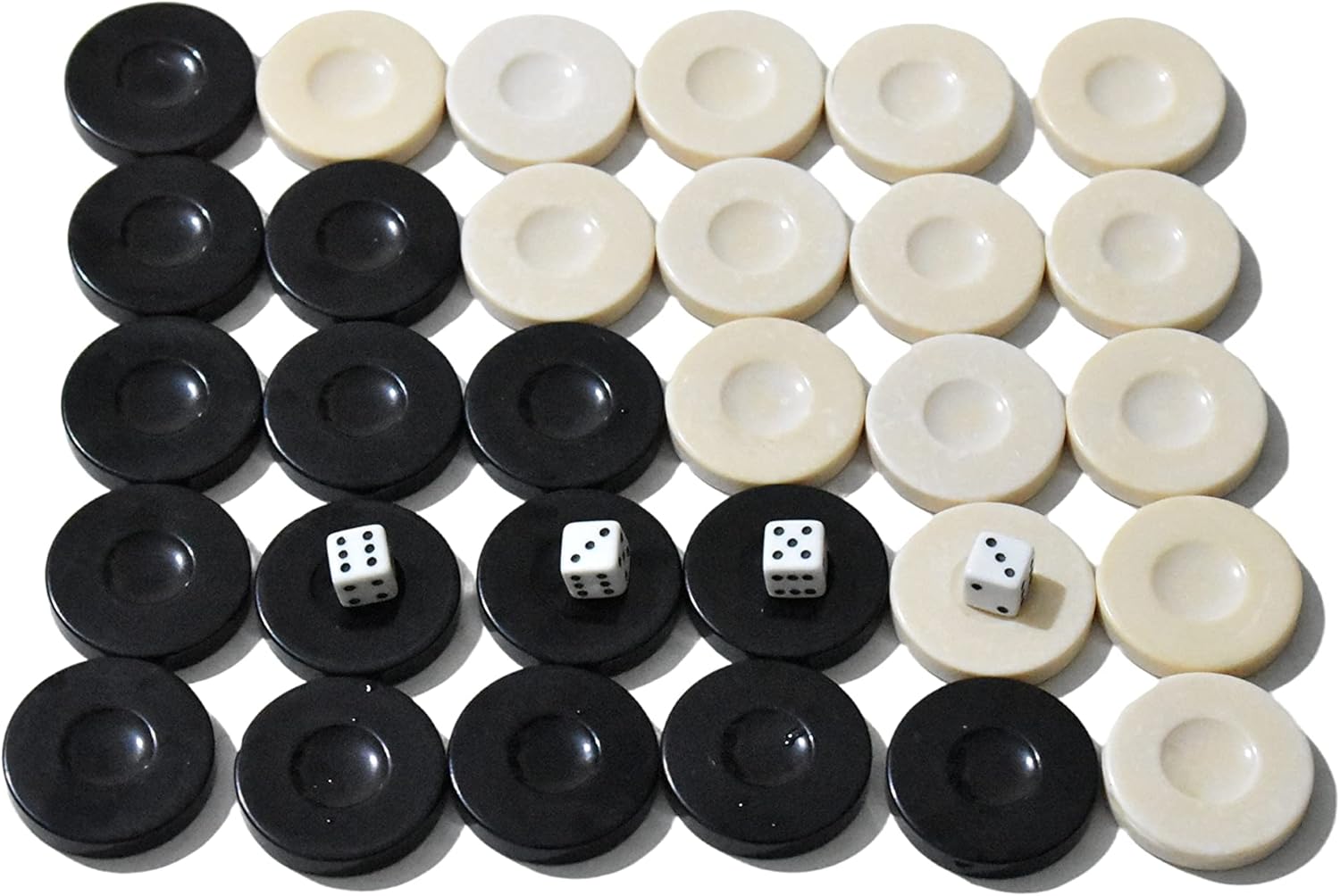 30 Pieces Backgammon Checkers 1.4 Inch Replacement Set Checker Board Games Playing Game Chips with 4 Dice, Black and Ivory (1.4 inch)