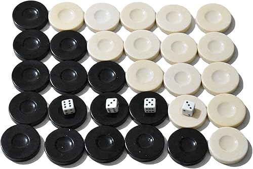 Miniatura 3 de Juego de 30 fichas de repuesto de 1.4 pulgadas para juegos de mesa de backgammon con 4 dados, negro y marfil (1.4 pulgadas)