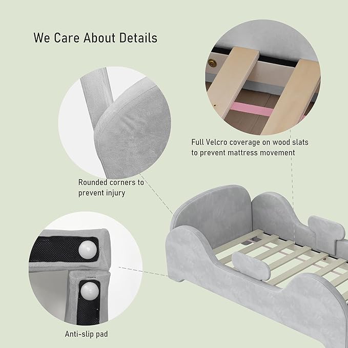 Cama Toddler allamazing con barandilla de seguridad, gris miniatura 8