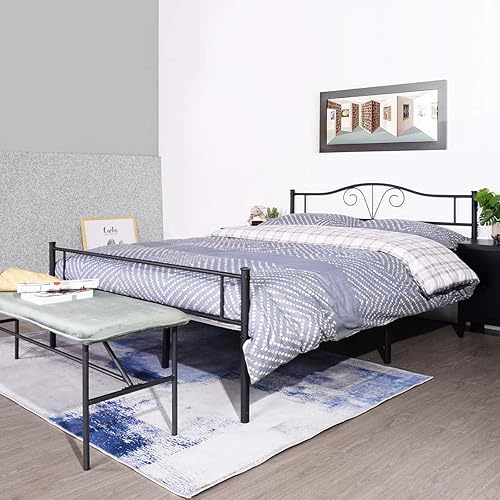 Miniatura 19 de Base de cama de metal resistente tamaño individual, base de colchón de acero, con revestimiento negro, cabecero retro para cama individual, no Negro