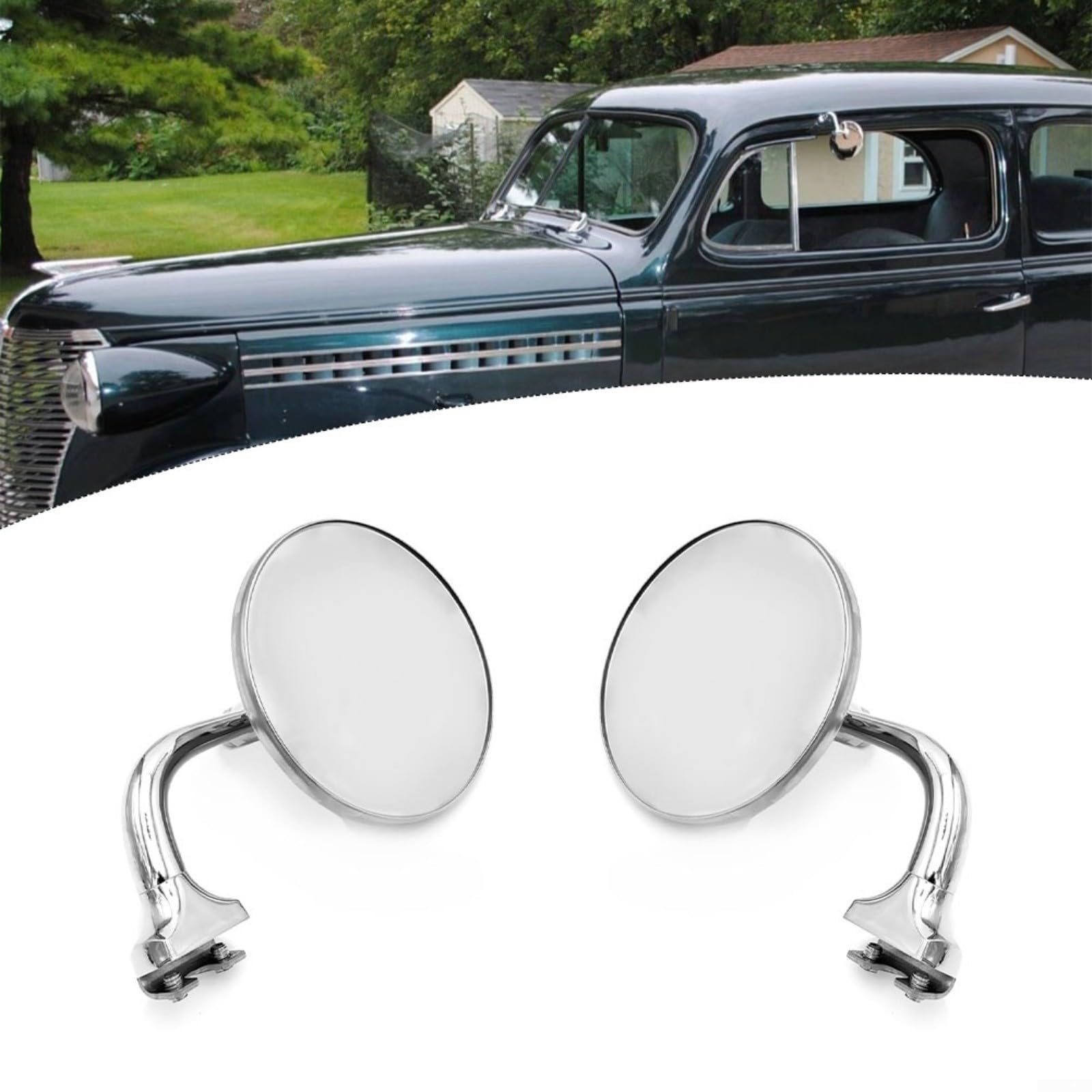 Specchietto laterale rotondo per auto d'epoca, specchietto esterno retrò con visione grandangolare chiara, confezione da 2 pezzi adatto a sinistra destra, 11 cm, argento