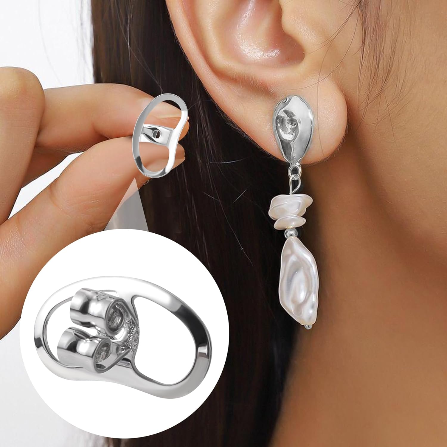 4pcs Earring Backs for Droopy Ears, Hypoallergenic Earring Lifters Backs, Metal Earring Supports for Heavy Earrings Studs Hook Earrings Stretched Earlobes- Silver - Image 4