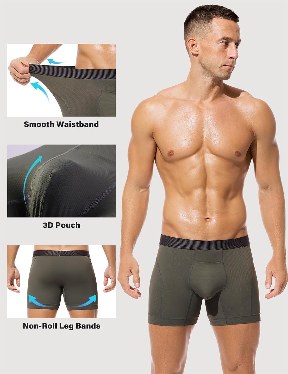 Arjen Kroos Men's Ice Silk Underwear Trunks Athletic Pouch Boxer Briefs for Men 3 Pack - Image 3