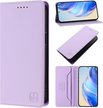 XYX Wallet Case for Oppo A54 4G/A54s with Card Holder, Solid Color Pattern, RFID Blocking, Leather Flip Folio, Shockproof, Kickstand, Light Purple