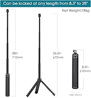 Vista 2 de Trípode de aluminio extensible para selfie stick de 28 pulgadas para GoPro Hero 13 12 11 10 9 8 7 6 5 Max Fusion/DJI, soporte de trípode 3 en 1