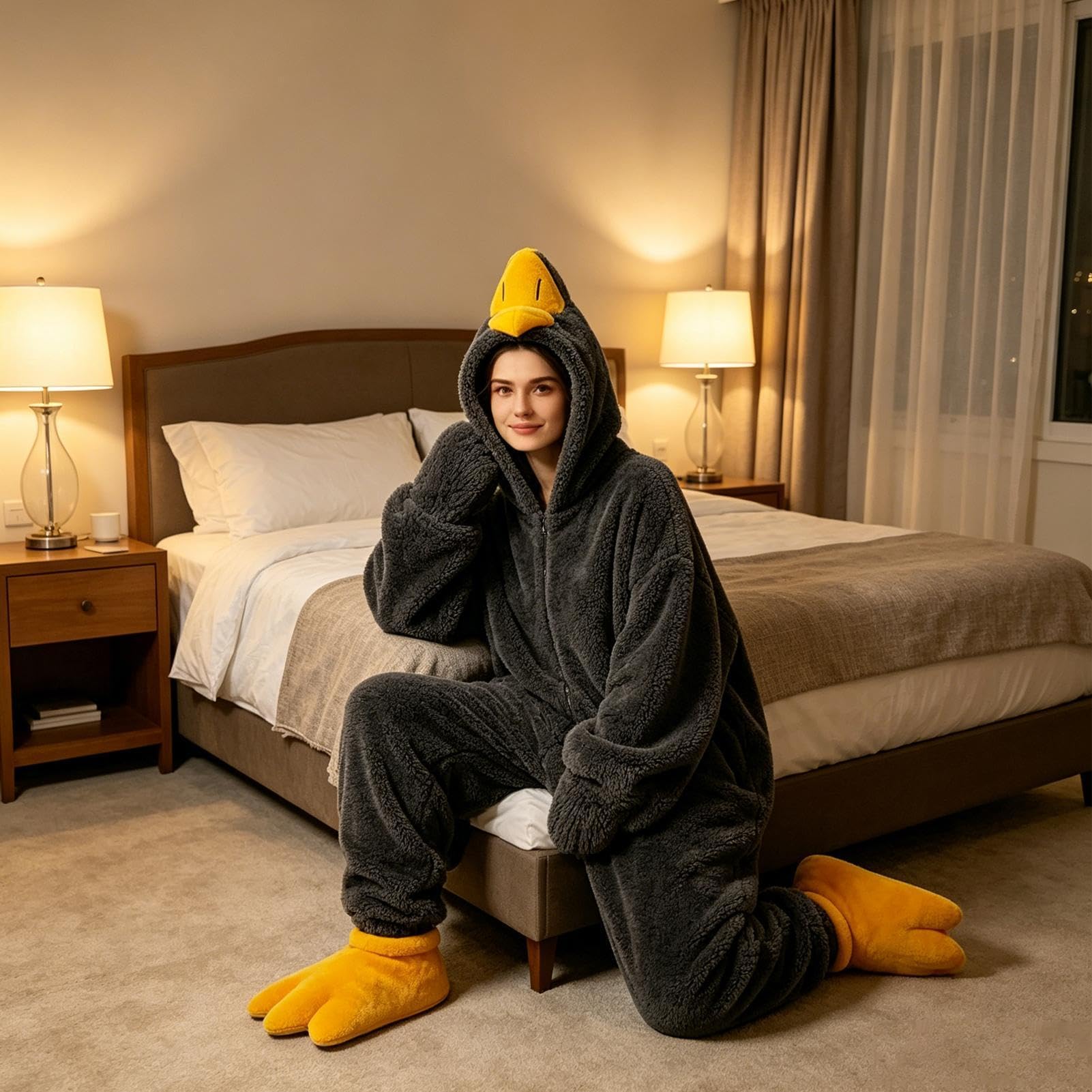Goose Tutina divertente calda oca corallo pile | Graziosa coperta con cappuccio per il freddo inverno, casa, camera da letto, feste, riunioni di sonno
