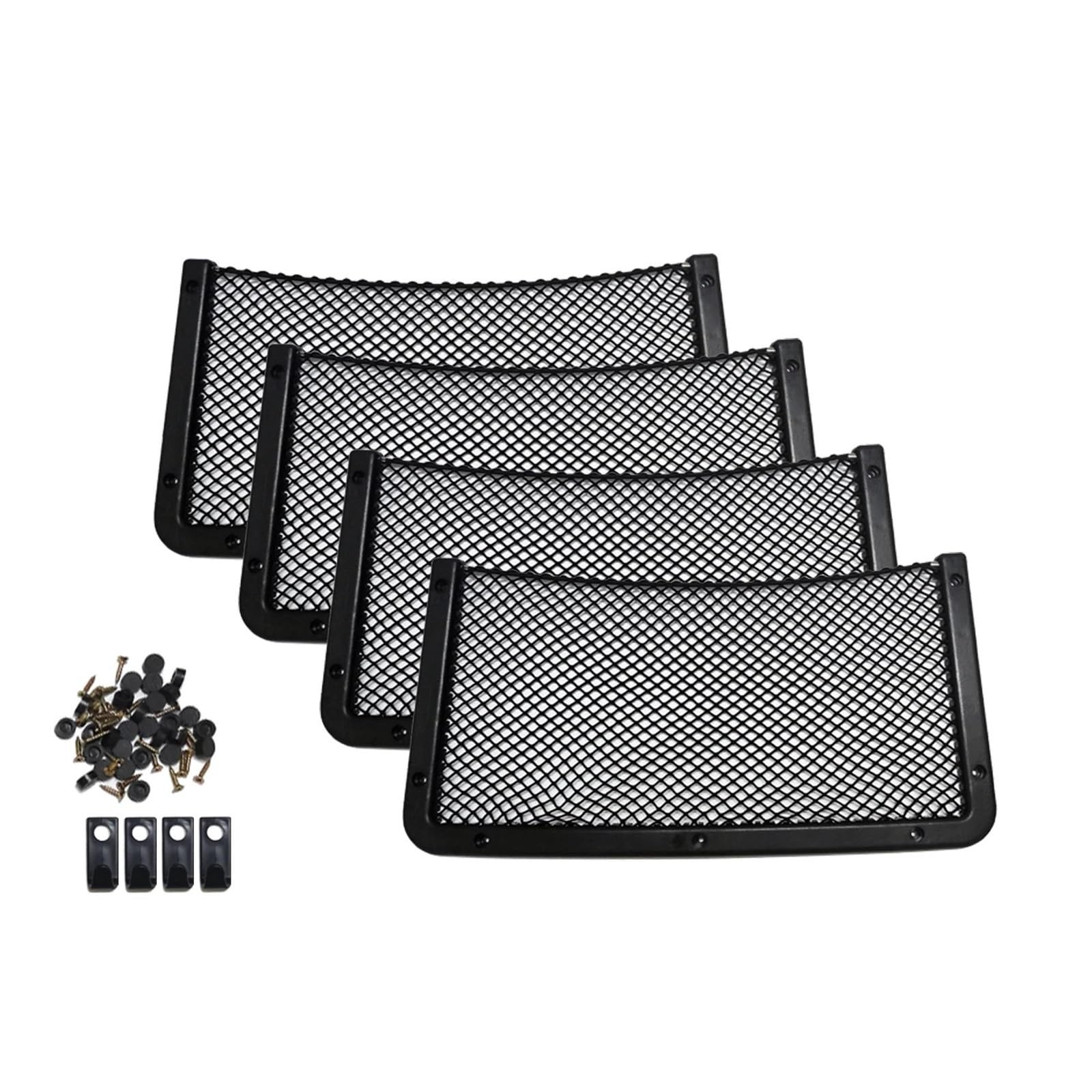 Organizador De Red Multitamaño Color Negro con Bolsillo para Teléfono Malla Almacenamiento Caravana Autocaravana 42 X 21 Cm 36 18 Red Maletero De Coche(4 * 42x21cm+Hook)