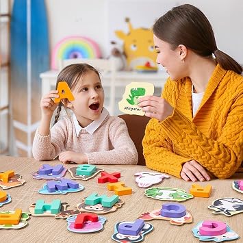 1set Wooden Animal Alphabet Puzzle Educational Toys for Kids Baby Montessori Games for Fine Motor Skills Cartoon Sorting Set