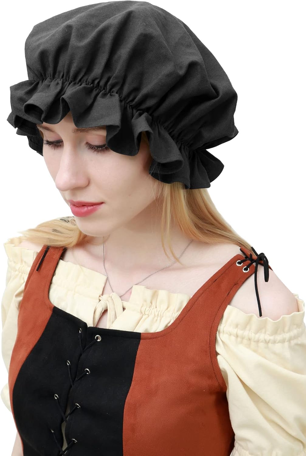 KUOIN Medieval Renaissance Hat Women Victorian Bonnet for Colonial Cosplay Costume Accessories Headwear - Image 2