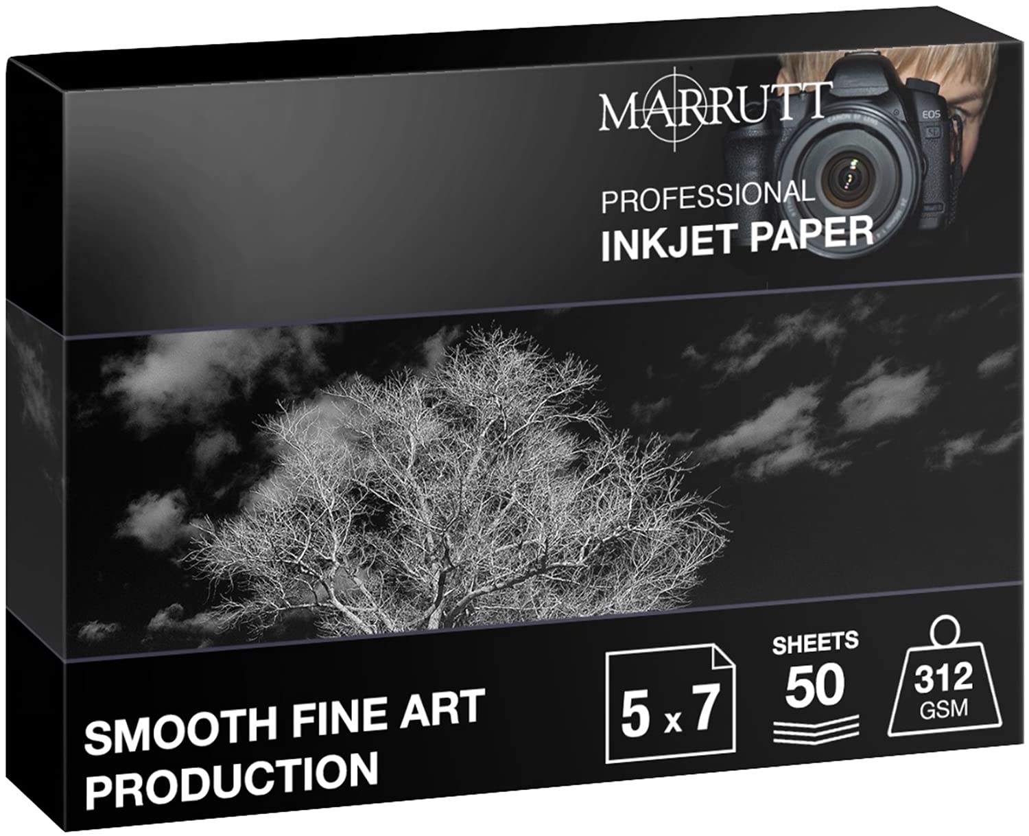 Marrutt 312gsm Smooth Fine Art Production Inkjet Photo Paper - 5" x 7", 50 Sheets