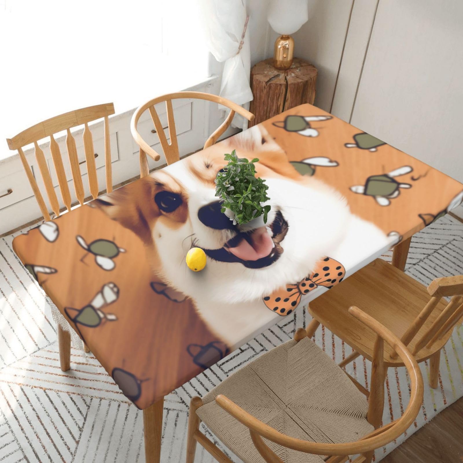 WPKJU Cute Corgi Printed Tablecloths 5ft Rectangular Table Covers Washable Polyester Decorative Table Cloth for Dining Table Picnic Wedding