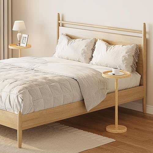 Miniatura 2 de HOOBRO Mesa auxiliar redonda pequeña, mesa de bebidas de bambú, mesa de café Martini con acento de pedestal para espacios pequeños en sala de estar