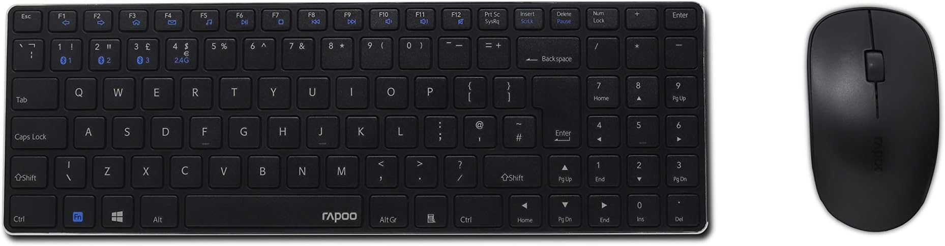 Rapoo 9300M Multi-mode Wireless Ultra-slim Desktop Combo Set - Black (QWERTY)