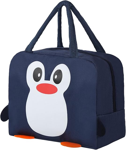 Gukasxi Insulated Lunch Bag, Reusable Cooler Bag, Cartoon Lunch Box Container, Tote Lunch Bag with Zipper, Easy Clean Lunch Box Bag for Women, Men, Student and Kid (Dark Blue)