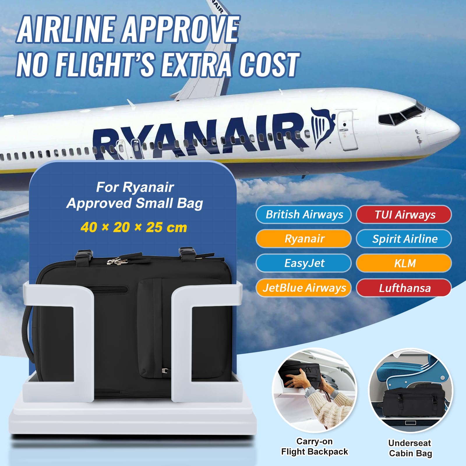 SZLX Zaino Ryanair 40x20x25 Sottovuoto Bagaglio a Mano 40x30x20 Sottovuoto Zaino da Viaggio 45x36x20 Easyjet Donna Cabina Borsa da Viaggio Uomo Zaino Laptop 14 Pollici Impermeabile Travel Backpack