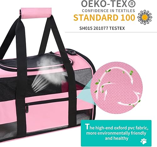 Vista 46 de Transportador de mascotas aprobado por aerolíneas para perros pequeños, gatos medianos, cachorros, 15 libras con tira reflectante, transportador Rosa