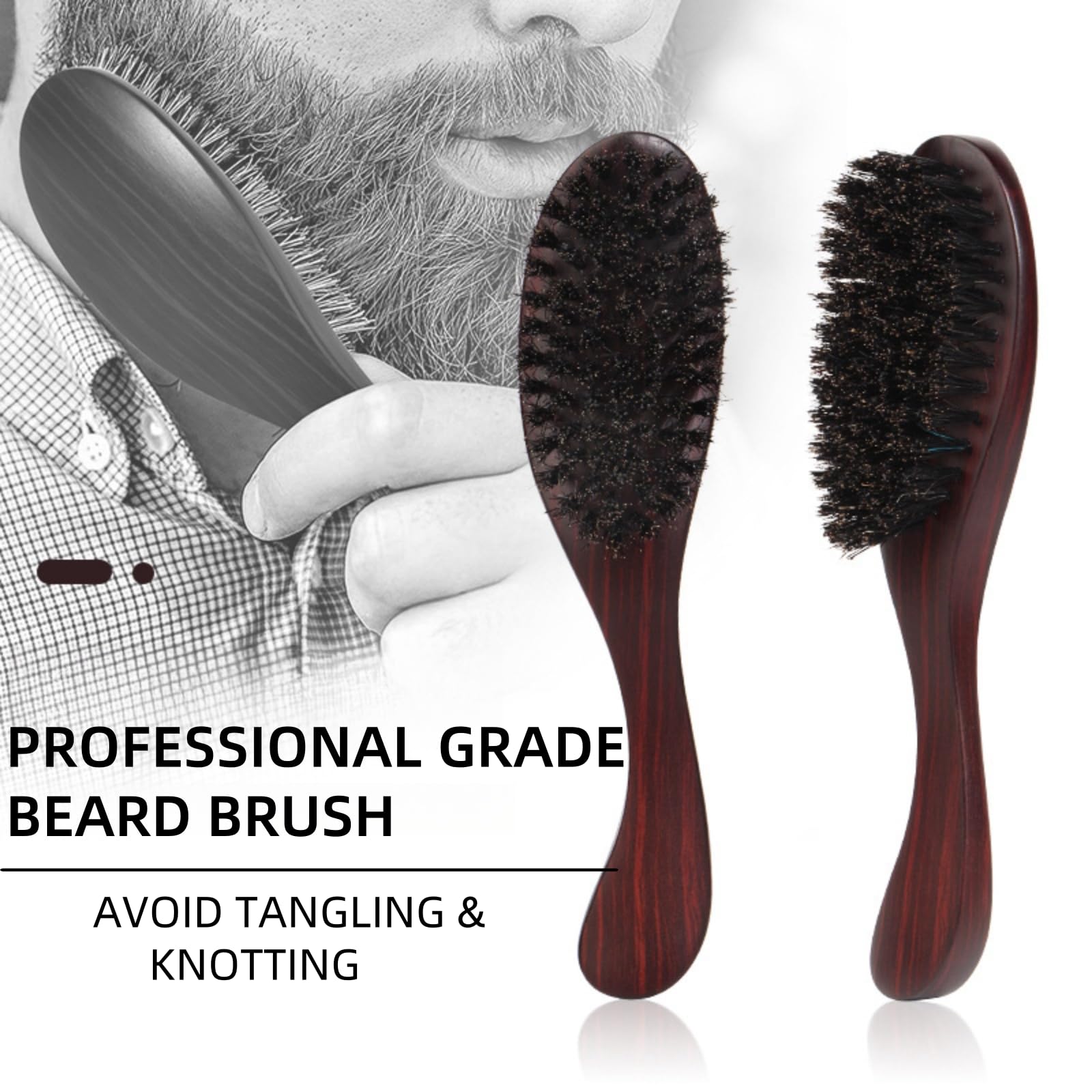 S-shaped Beard Brush for Men, Boar Bristle Natural Comb Hair Mustache Shaving Brush Facial Hair Brush for Men To Tame and Soften Your Facial Hair