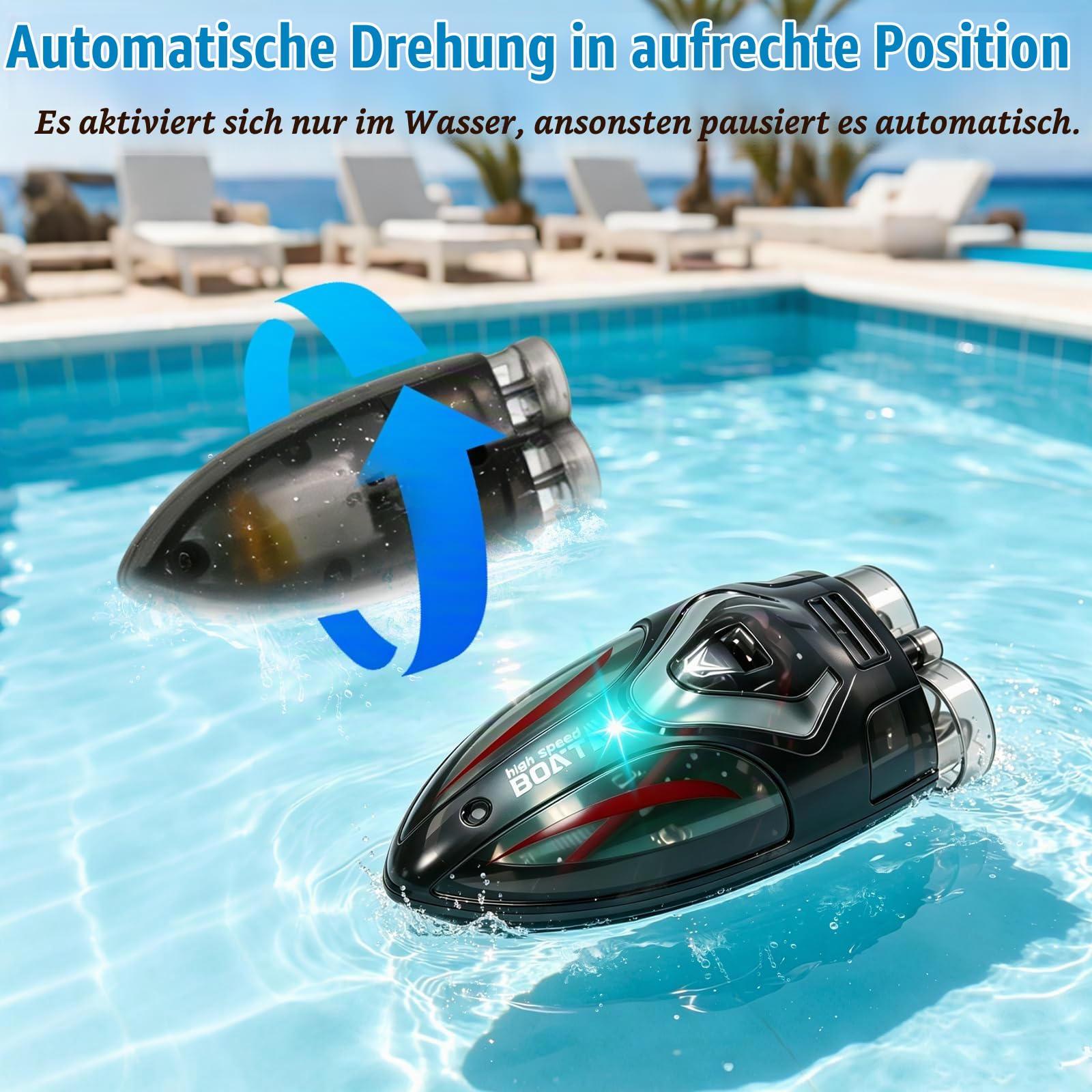 RC Boat,2 Stück Mini Boote Ferngesteuertes und Aufblasbares Schwimmbad | Automatischer Flip Funktion,LED Leuchten,Stoppt automatisch sobald es das Wasser verlässt,Geeignet für Badewannen,Pool,Seen