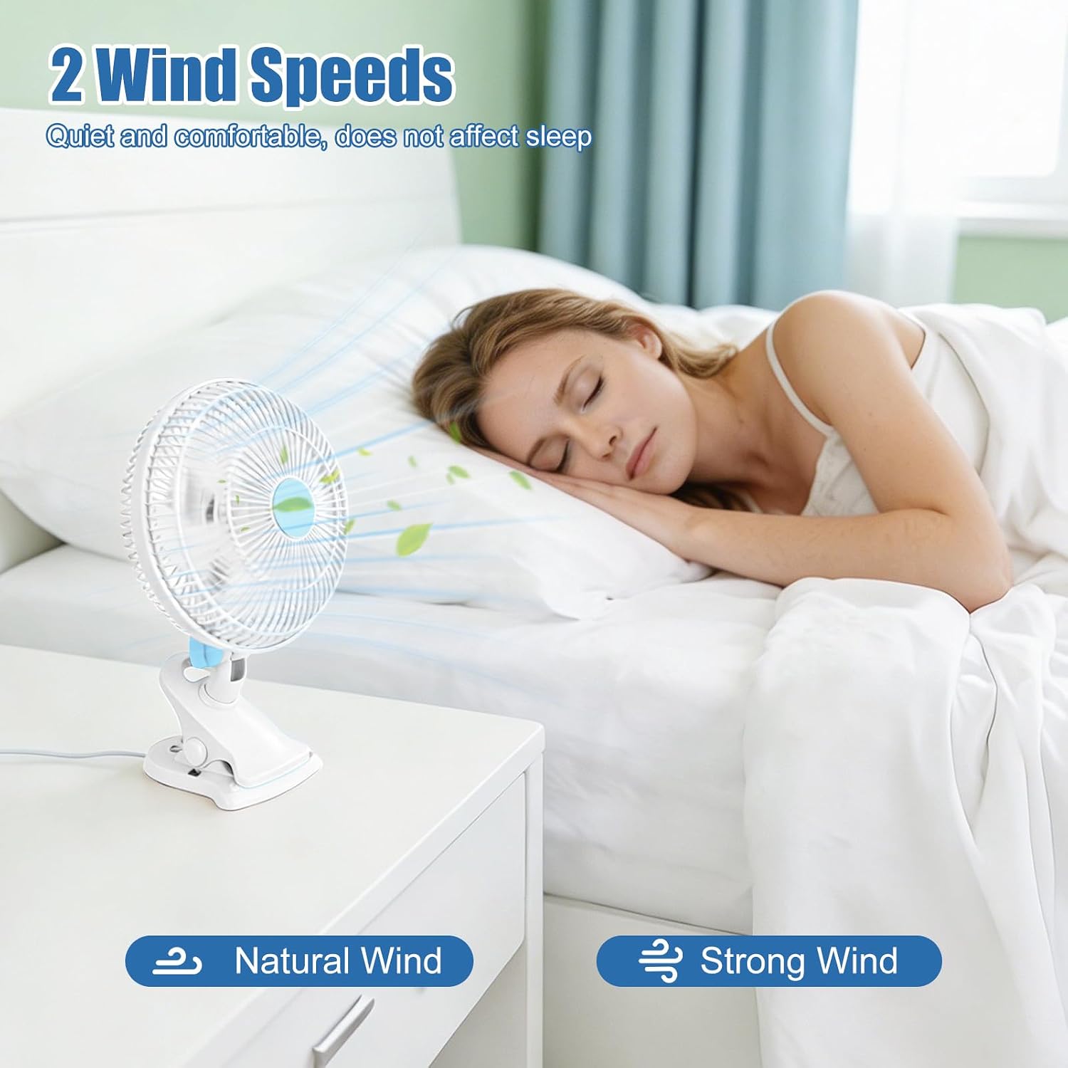 Clip On Fan, AC 110V 8.66inch Adjustable Clip Table Fan, Quiet Clamp Fan | 2 Wind Speeds, 4ft Cord, 90°Oscillating & Tilting Angle Desktop Wall Mount for Home Office Dorms Strollers