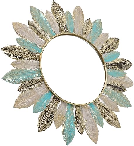 Miniatura 4 de LSFYYDS Espejo colgante de plumas de metal, espejo decorativo de pared, escultura artística, espejo de tocador moderno para decoración de pared,