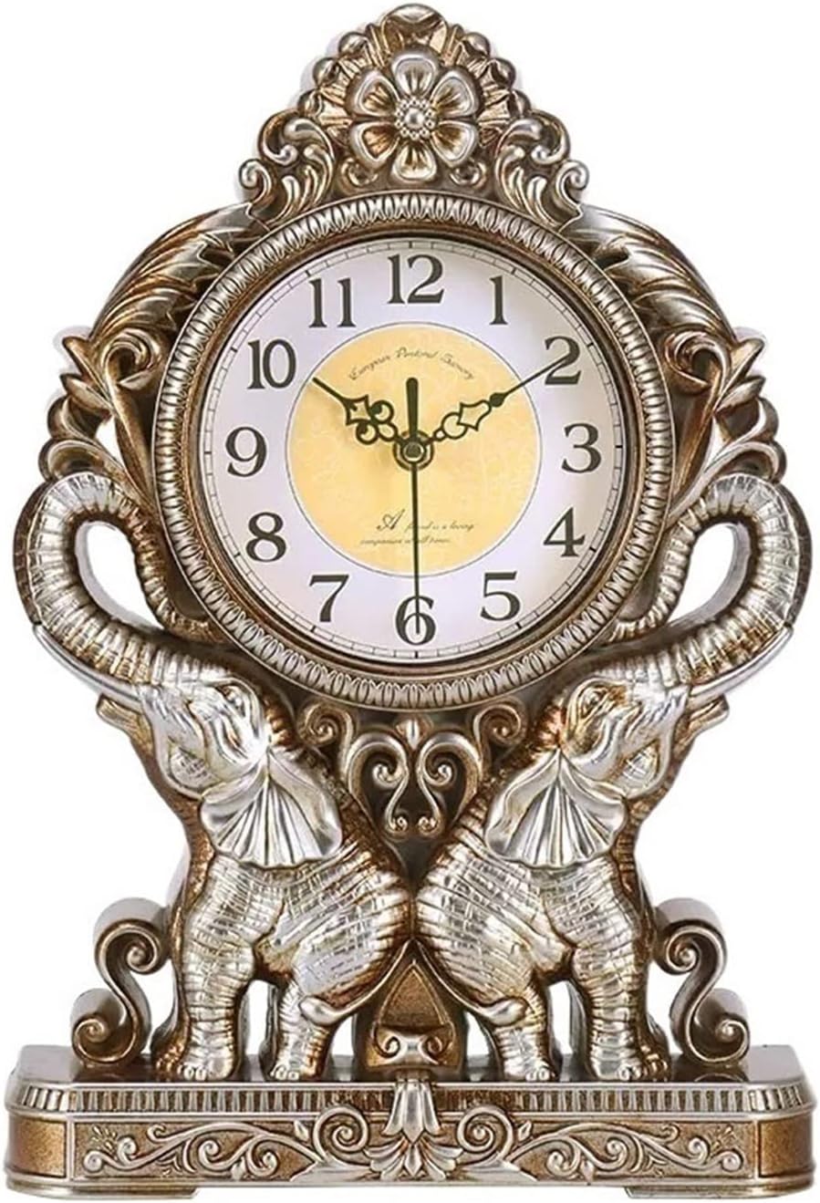 Mantle Clock European Creative Clock Living Room Bedroom Desk Clock Retro Silent Decoration Household Quartz Clock Desk Clock Vintage Mantel Clock (Color : B)
