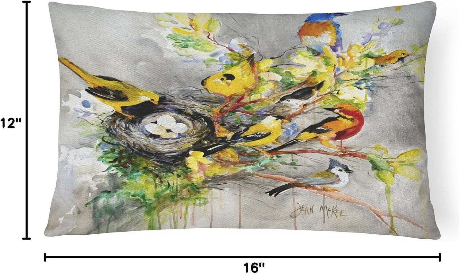 Caroline's Treasures JMK1024PW1216 Spring Birds Canvas Fabric Decorative Pillow Machine Washable, Indoor Outdoor Decorative Pillow for Couch, Bed or Patio, 12HX16W