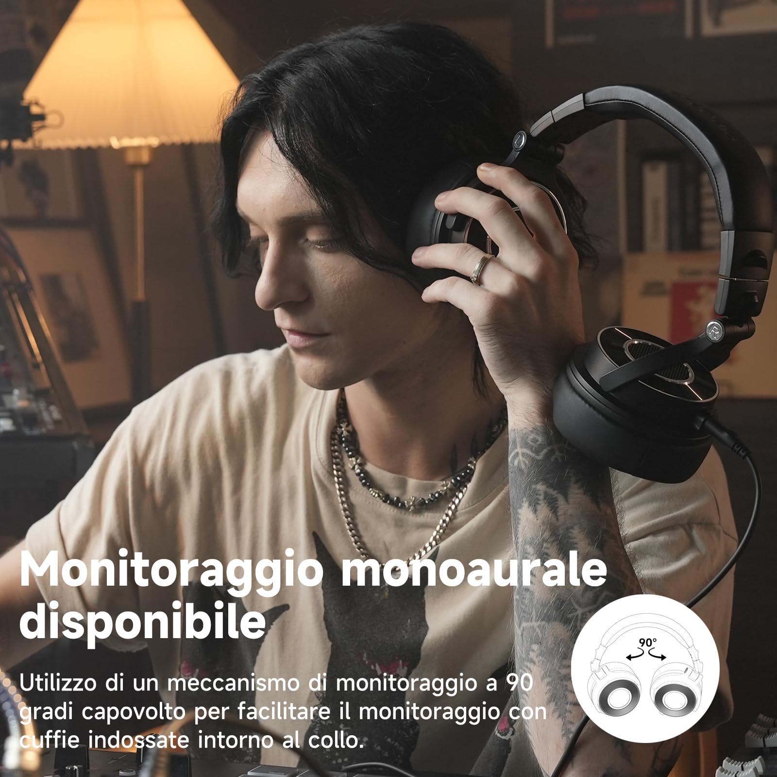 OneOdio Monitor 60 Cuffie Professionali da Studio, Cuffie Sopra l'orecchio con Driver da 50 mm Audio ad Alta Risoluzione, Cavo Staccabile (3,5 mm / 6,35 mm), per Podcast, Creatori, DJs, PC