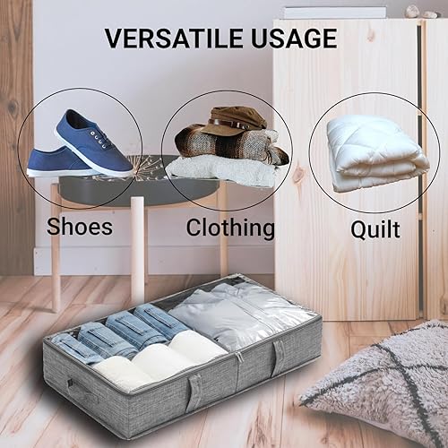 Vista 4 de 2 paquetes de contenedores de almacenamiento para debajo de la cama, organizadores plegables de ropa con divisores ajustables, asas, ventana