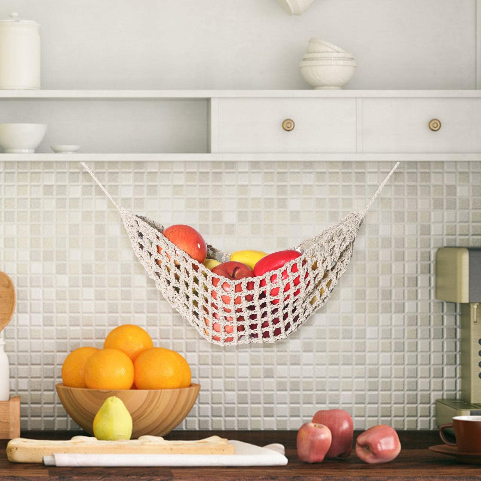 31,8x40,6cm/ hangende fruithangmat, fruithouder hangend/met 2 haken / 100% katoen/handgemaakt geweven/ruimtebesparend/fruitmand onder kast/voor keuken /schip/opslag