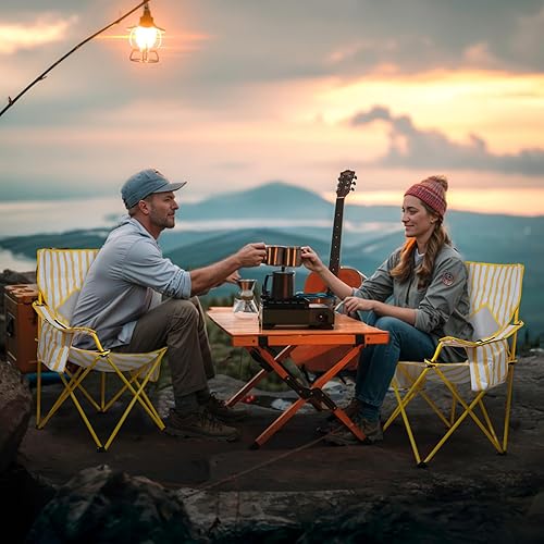 Miniatura 8 de Nazhura Paquete de 2 sillas plegables de camping con bolsa refrigeradora, respaldo de malla y bolsillo para portavasos (amarillo, paquete de 2)