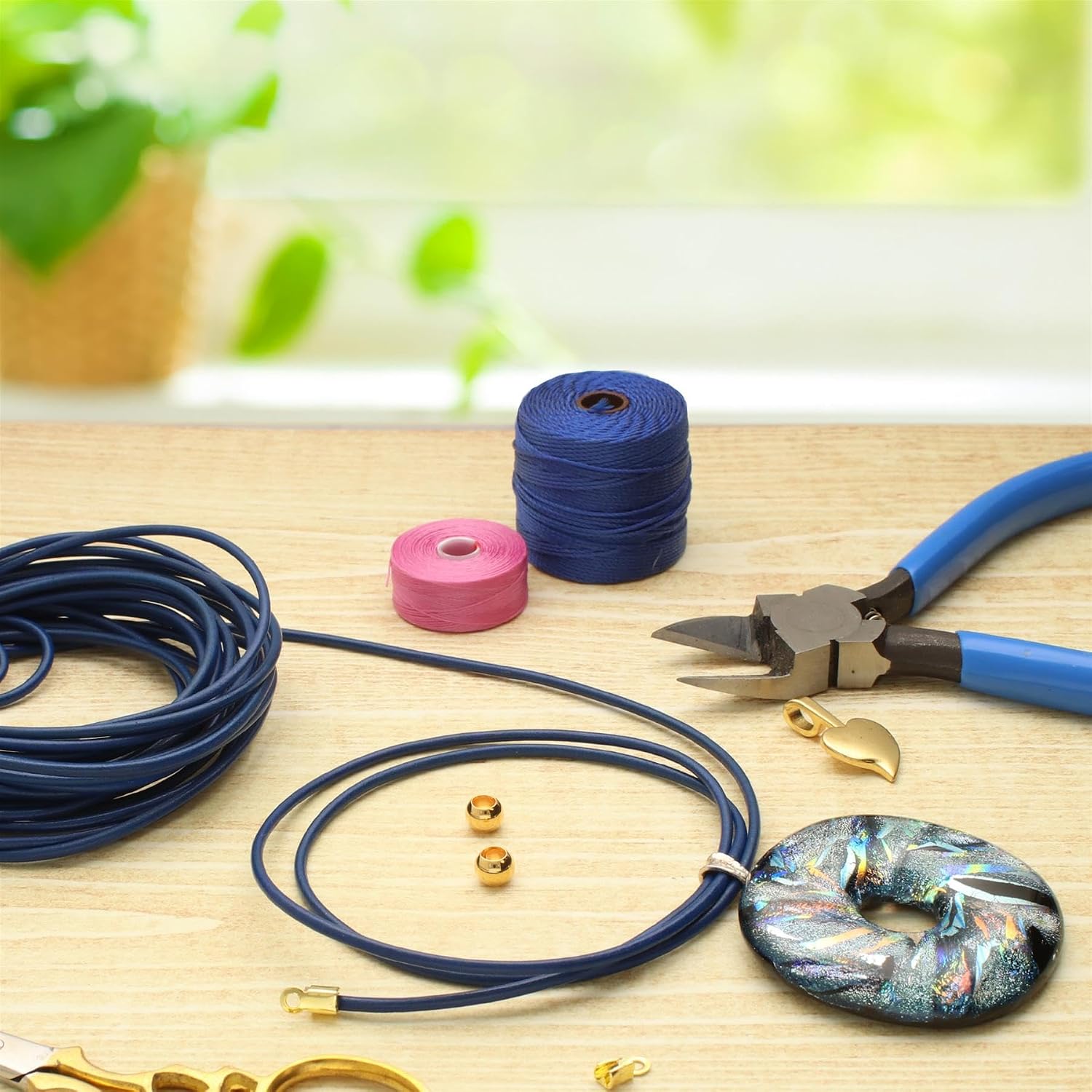 The Beadsmith Greek Leather Cord – Blue Color – 2mm Spool – 50 Meters/164 Feet – Leather Thong Ideal for Braiding, Beading, Necklaces, Fine Lacing, Hair Accessories & DIY Jewelry Making