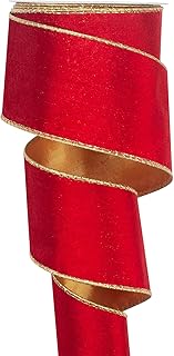Wired Velvet Ribbon for Christmas Tree 2.5 inch×10 Yards, Vintage Red Velvet Ribbon with Gold Edge Wide Wired Ribbon for Gift Wrapping, Wreaths, Crafts, Topper Bow, Wedding Decoration, Garland