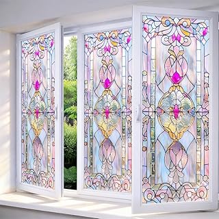 IVN Stained Glass Window Film 17.7x39.3 inch Purple Diamond Window Privacy Film Stained Decals