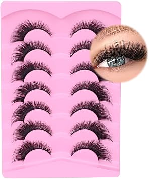 Fox Eye Lashes Natural, Wispy False Eyelashes Clear Band, Fluffy Faux Mink Lashes for Naturally Elongated, Captivating Eyes - 7 Pairs Pack