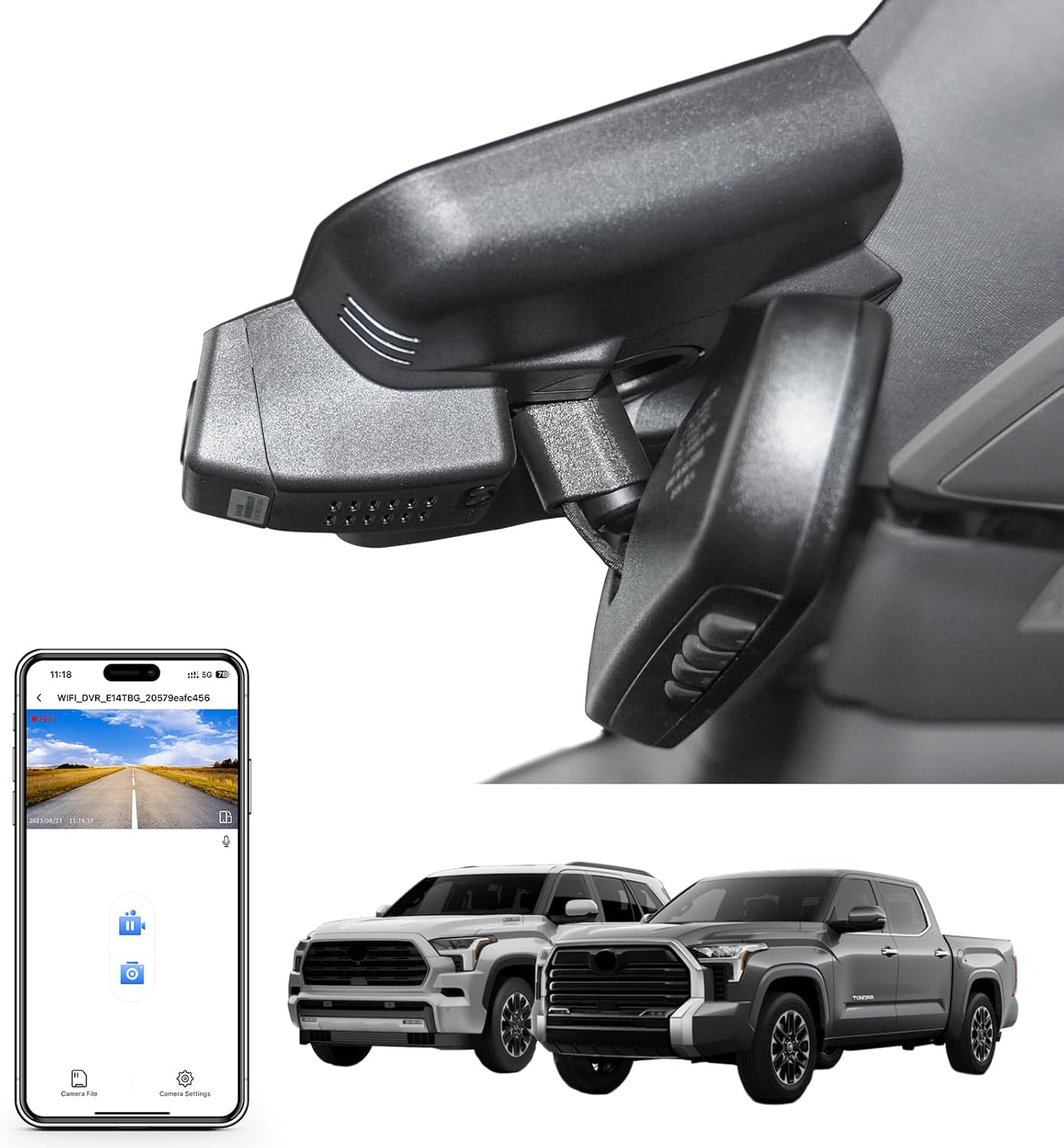 4K Dash Cam Custom fit for Toyota Tundra 2022-2026 & Sequoia 2023-2026 (Model B), Limited SR SR5 TRD Pro Limited Platinum (Gen3), UHD 2160P Video, WiFi & App, Easy to Install, GPS, 64GB Card