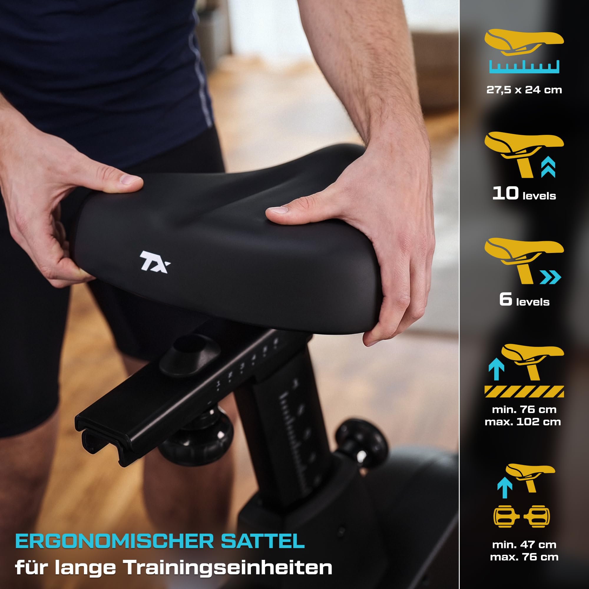 TREX SPORT Hometrainer Fahrrad EXEN bis 150kg 21 App Trainingsprogramme