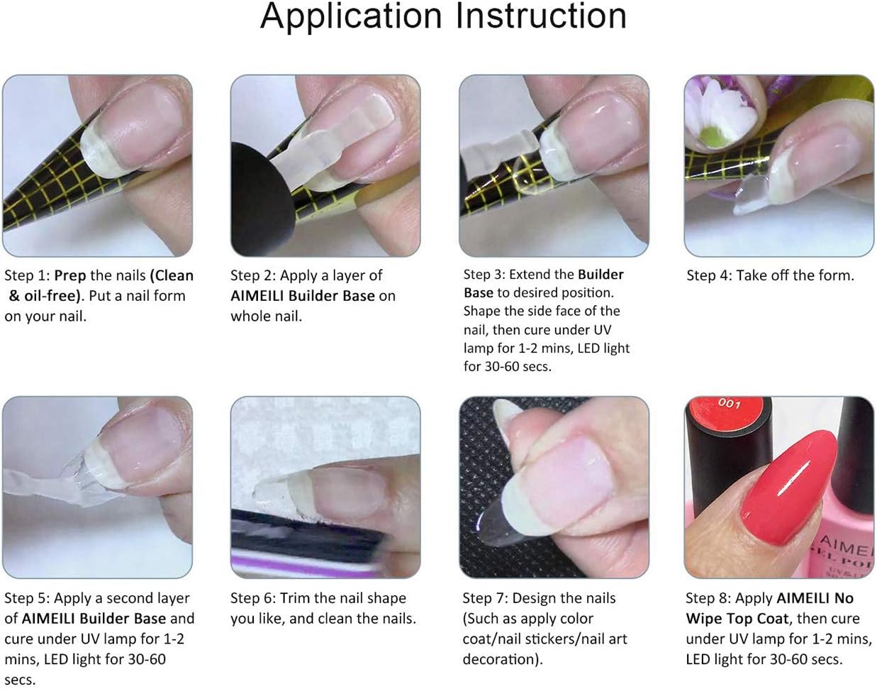 AIMEILI 8 in 1 Builder Nail Gel, Sheer Color Nude Pink Builder Nail Strengthener Extension False Nail Tips Builder Extension - Image 5