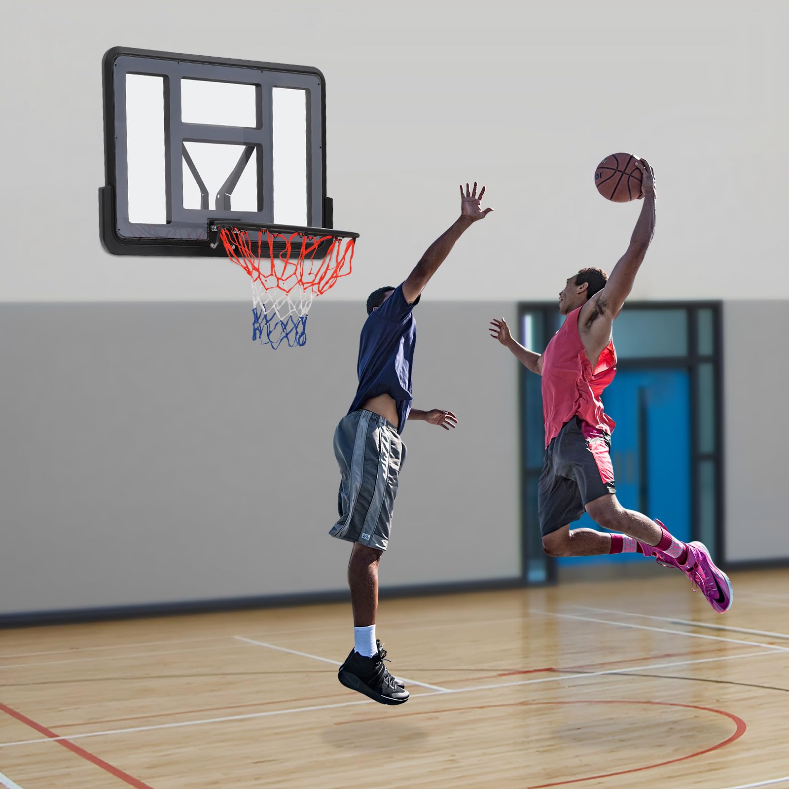 RIAHNEAH 44Inch Suspension Ball Rack PET Shatterproof Backboard Wall Mounted Sheet Horn Bracket Detachable Basketball Cap Double Spring Screw Basketball Rack Outdoor Basketball Team Sport