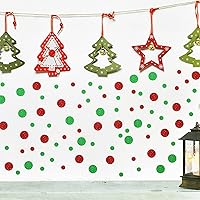 Vista 7 de 120 calcomanías de pared navideñas de vinilo verde lima y rojo, calcomanías de pared de lunares con purpurina para niños y niñas, decoración