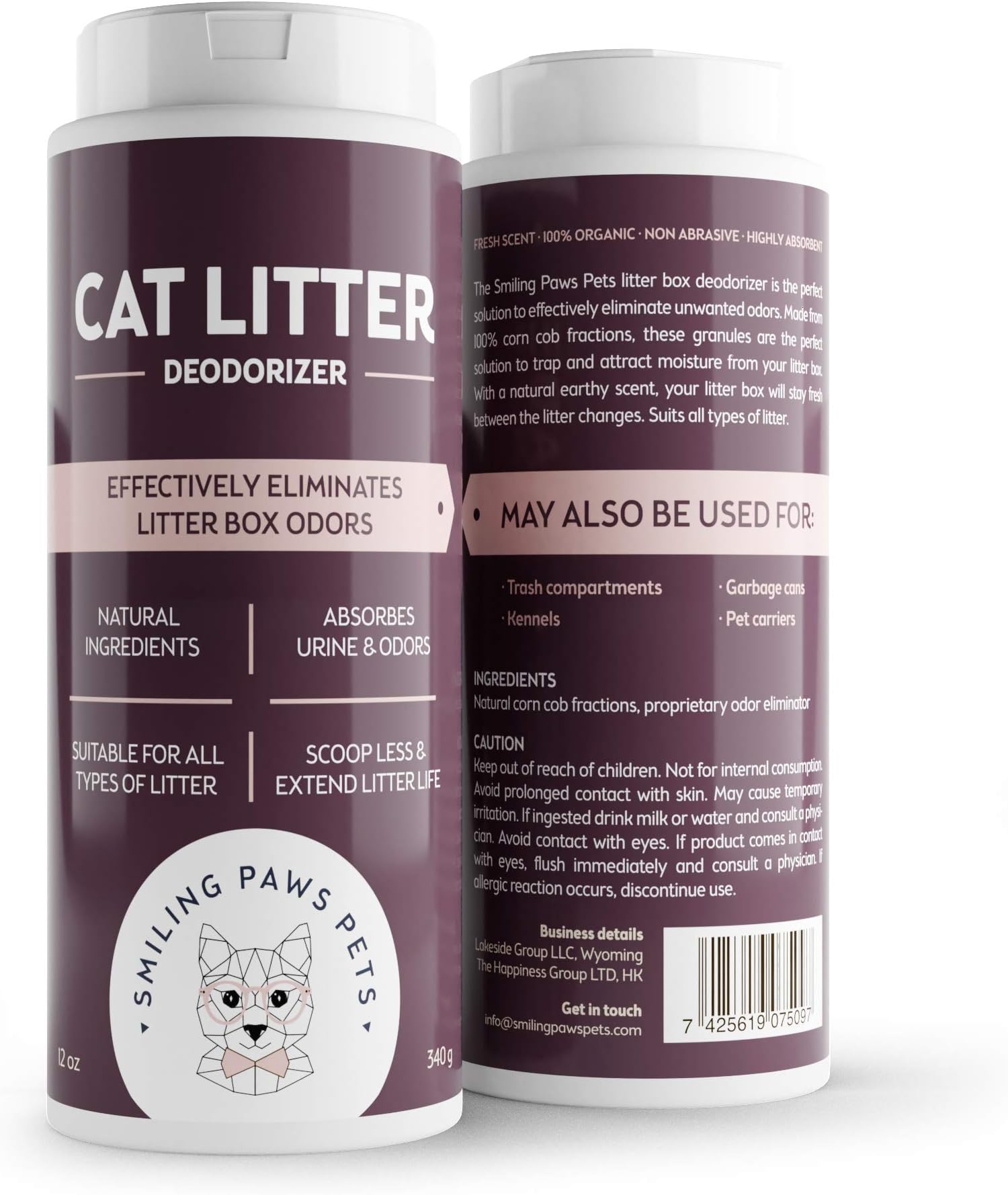Smiling Paws Pets Organic Cat Litter Deodorizer - Kitty Litter Deodorizer, Box Scent Remover, and Moisture Absorber - Keeps Litter 100% Fresh - 3-in-1 Pet Odor Eliminator and Neutralizer