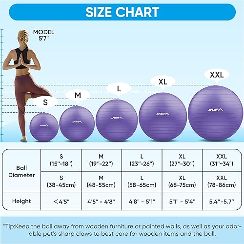 Miniatura 4 de APEXUP Pelota de yoga, silla antideslizante de estabilidad, pelota de gimnasio grande resistente para fitness, equilibrio, entrenamiento central y