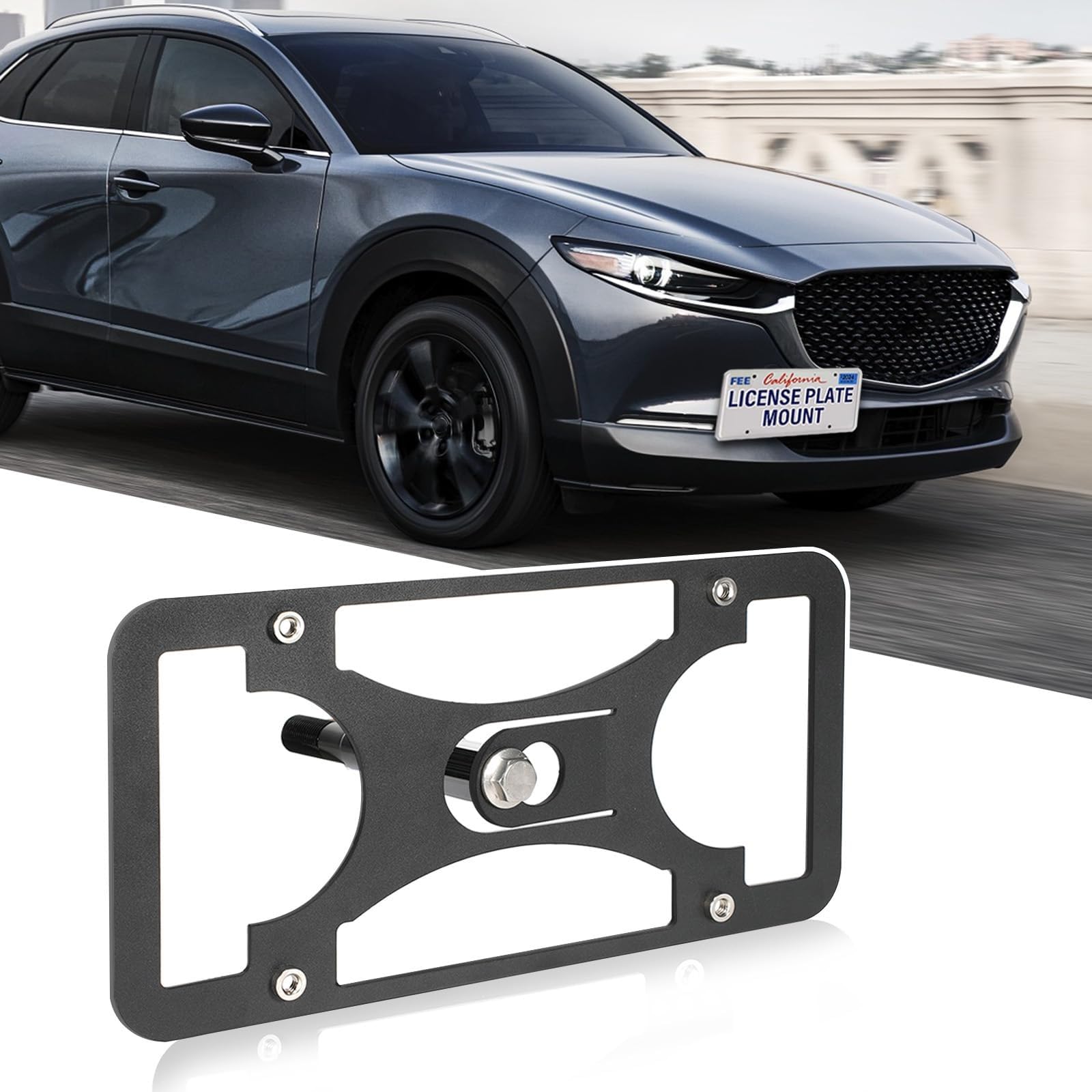 Front License Plate Holder Compatible with Mazda CX-5 2018-2025 Front Bumper Tow Hook License Plate Mounting Bracket Holder No Drill License Plate