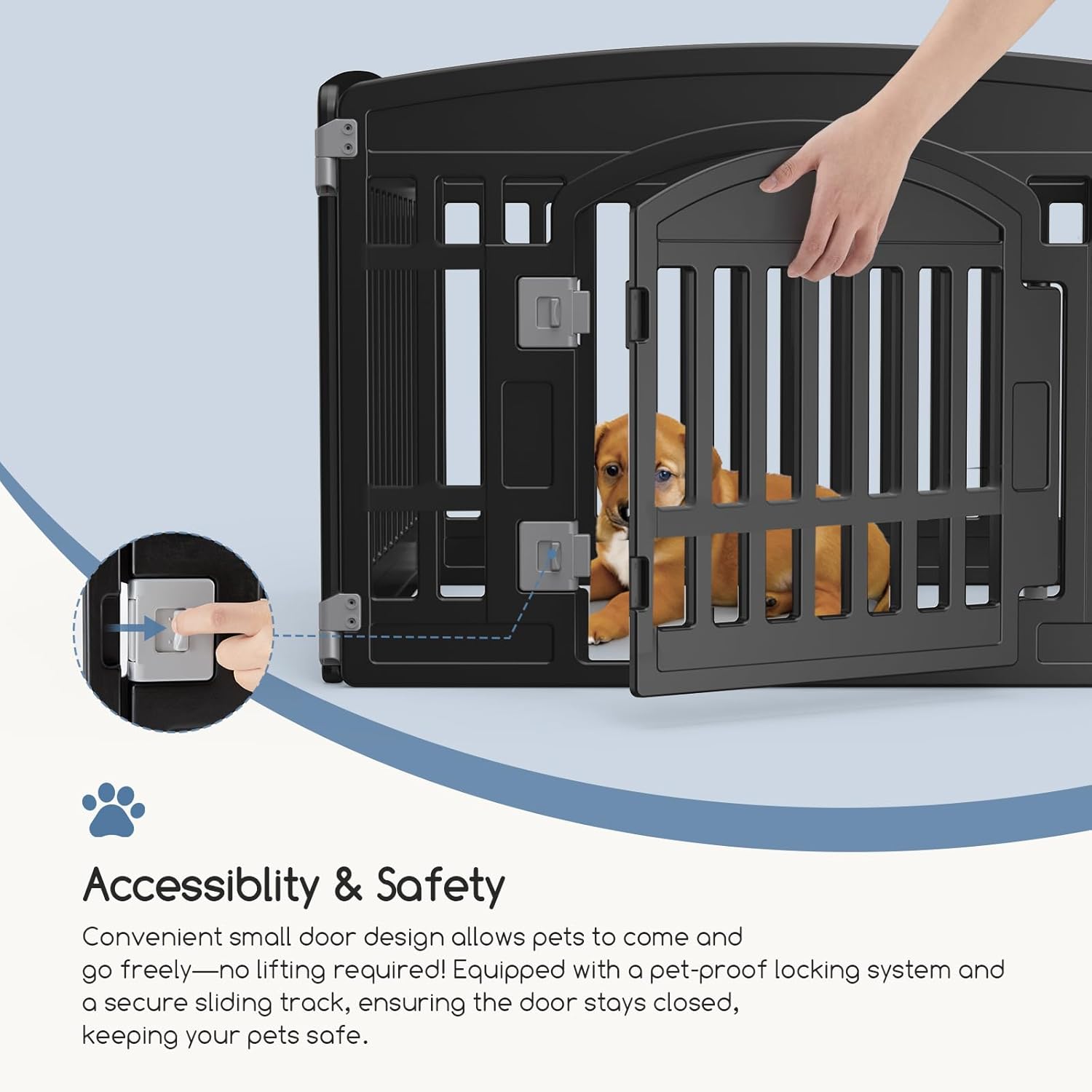 DUMOS Dog Playpen 6 Panel 24" Plastic Exercise Pen with Door Small Puppy, Medium Dogs Animal Pet for Outdoor, Garden, Yard, RV Camping - Black