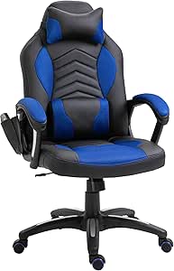 HOMCOM office chair massage chair gaming chair heat function 6 vibration points PU blue 68 x 69 x 108-117 cm