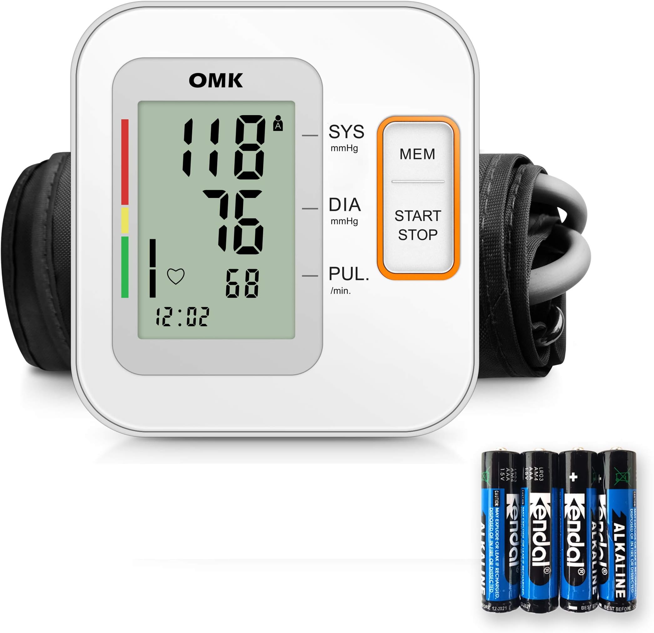 Blood Pressure Monitor, OMK Blood Pressure Monitor Upper Arm with Cuff That fits 8.7 to 15.8 inches, Blood Pressure Machine with Large Screen Display, Accurate and Easy to Use